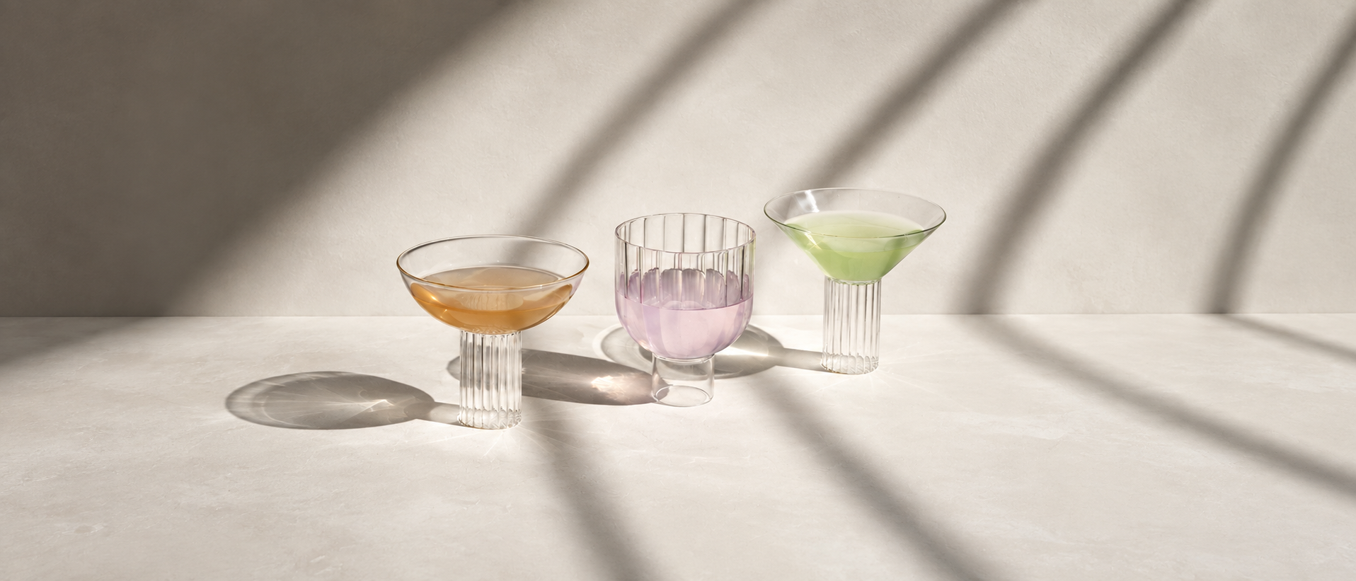 Glassware arranged for relaxed everyday serving