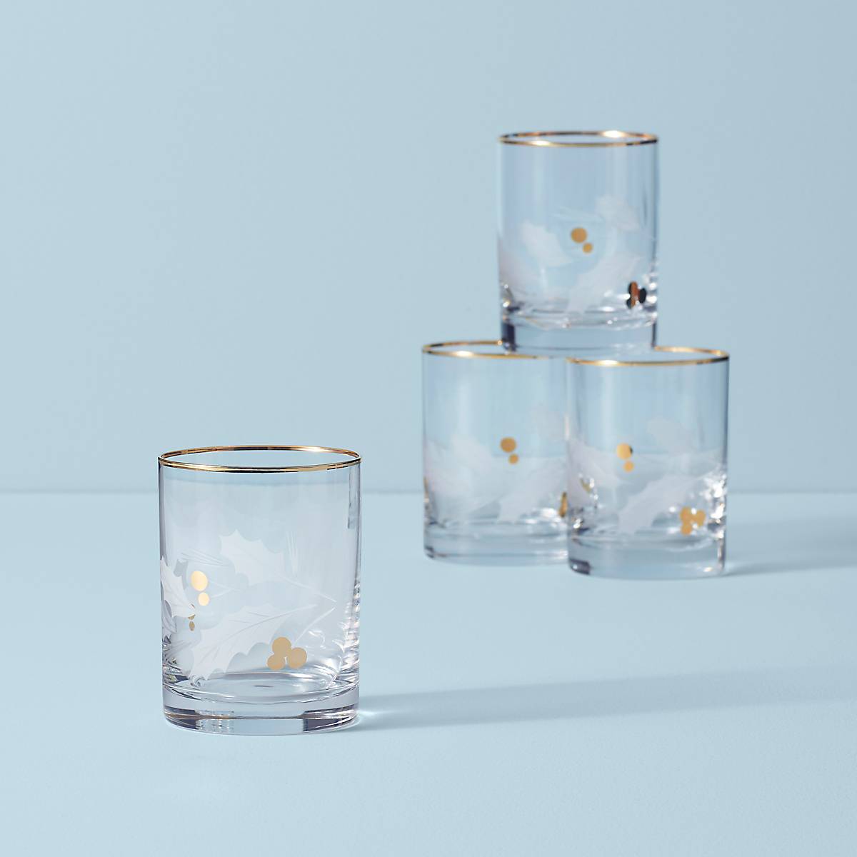 Holiday Gold-Rim Double Old Fashioned Glasses, Set of 4