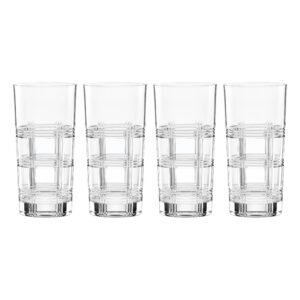 Plaid-Cut European Crystal Highball Glasses, Set of 4