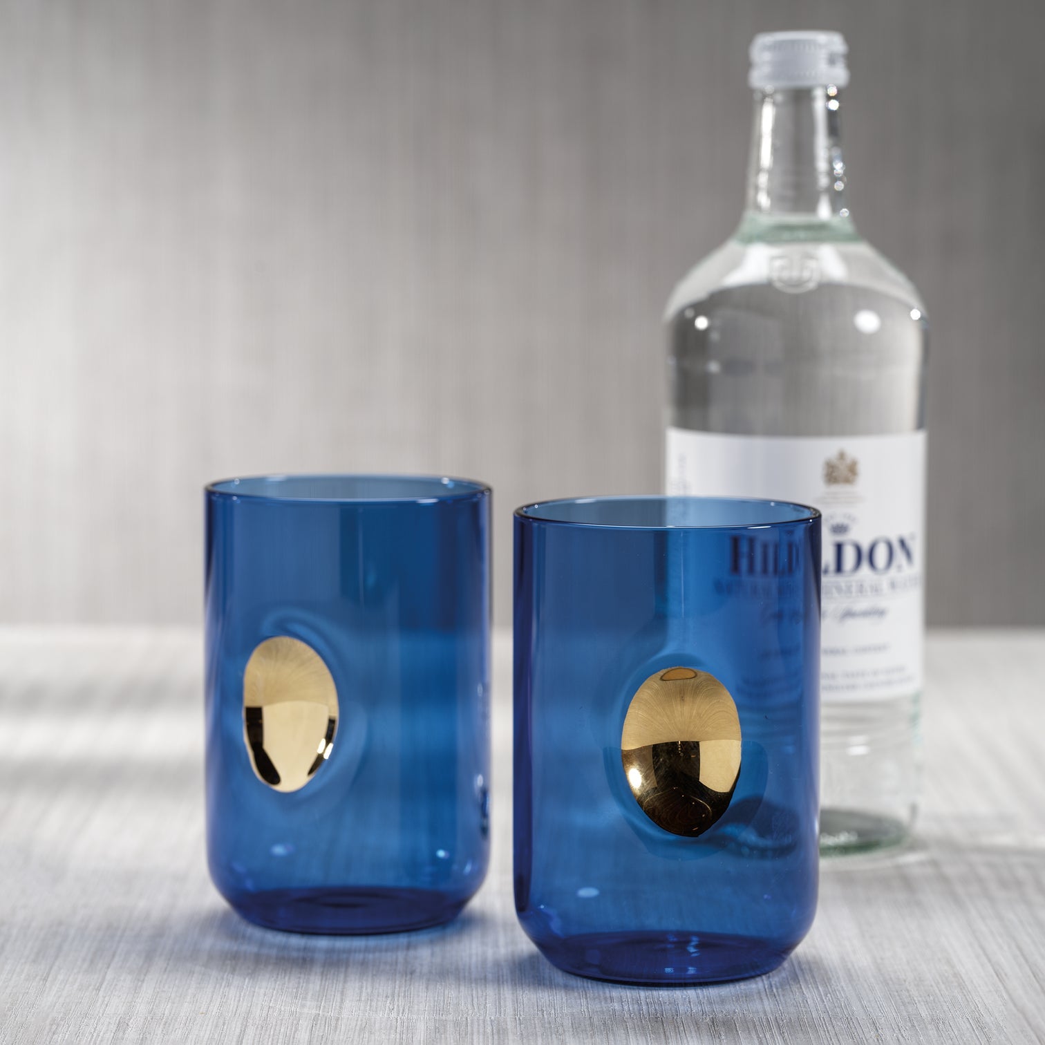 Cobalt Blue Gold Accent Glass Tumblers Set of 4