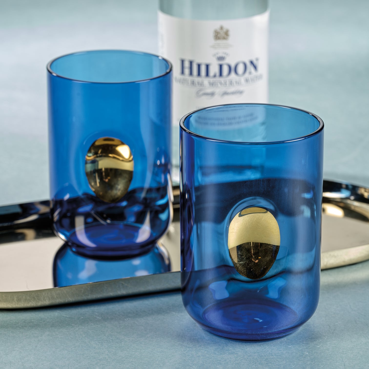 Cobalt Blue Gold Accent Glass Tumblers Set of 4 - Image 2